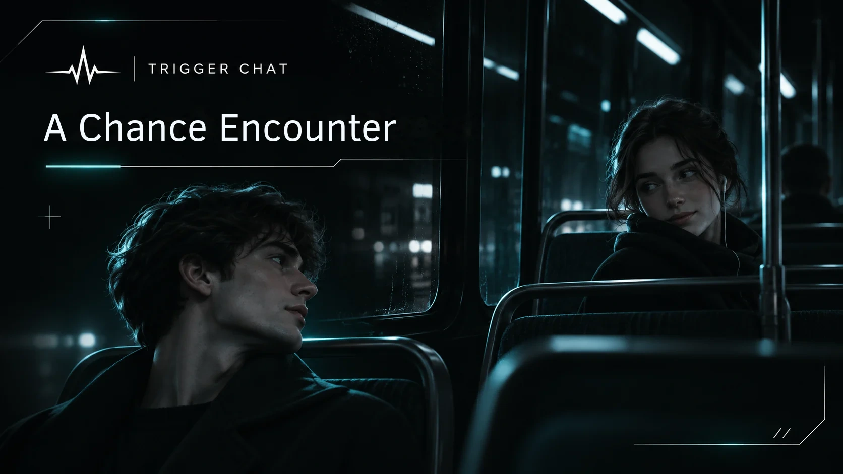 A woman and a man exchange glances on an evening bus